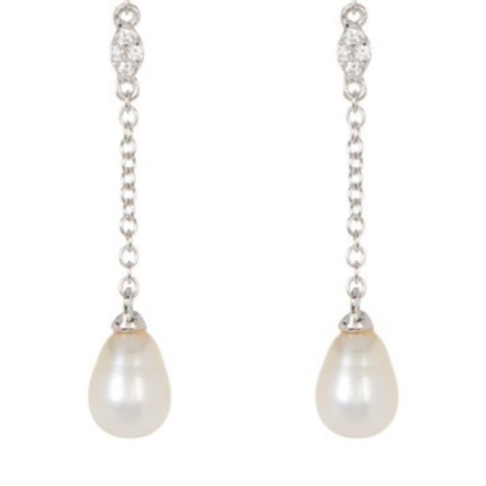 ADORNIA Silver Swarovski Accented Pearl Earrings